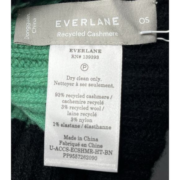 Everlane The Cashmere Beanie Hat OS Adult Bright Navy Green Multi Stripe Ribbed - Picture 4 of 5